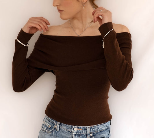 Brown Off Shoulder Jumper