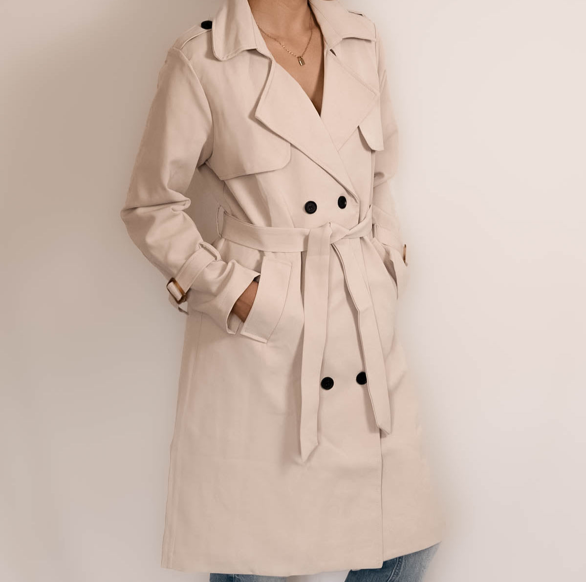 Beige Premium Belted Trench Coat