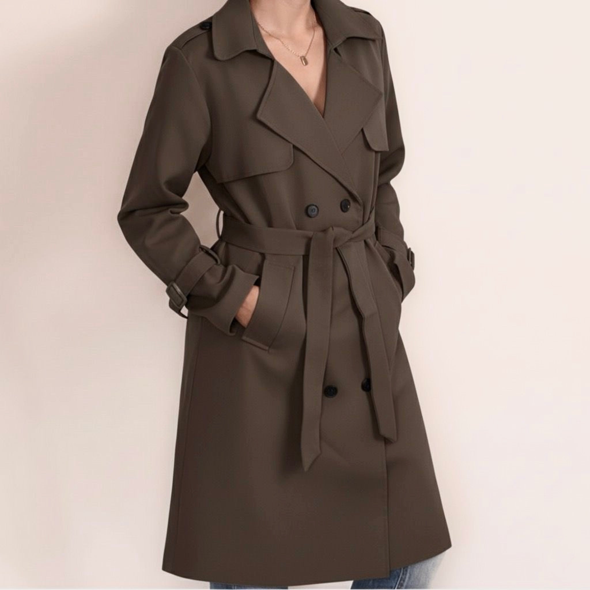 Khaki Brown Premium Belted Trench Coat