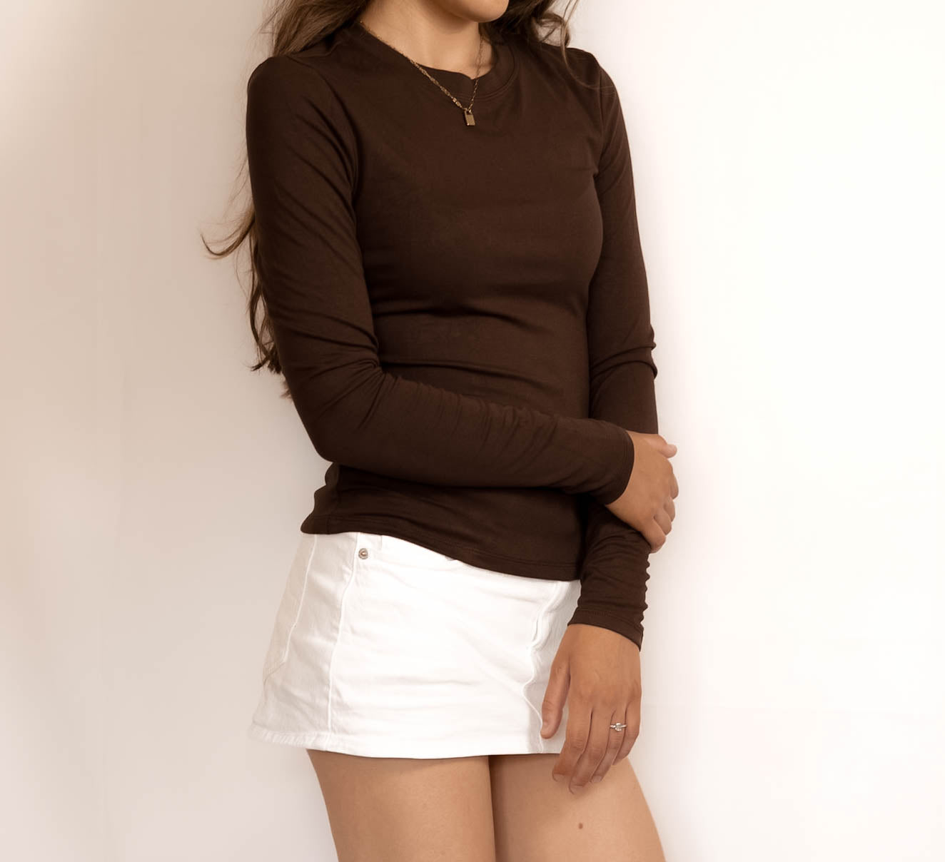 Brown Long Sleeved Stretch Top