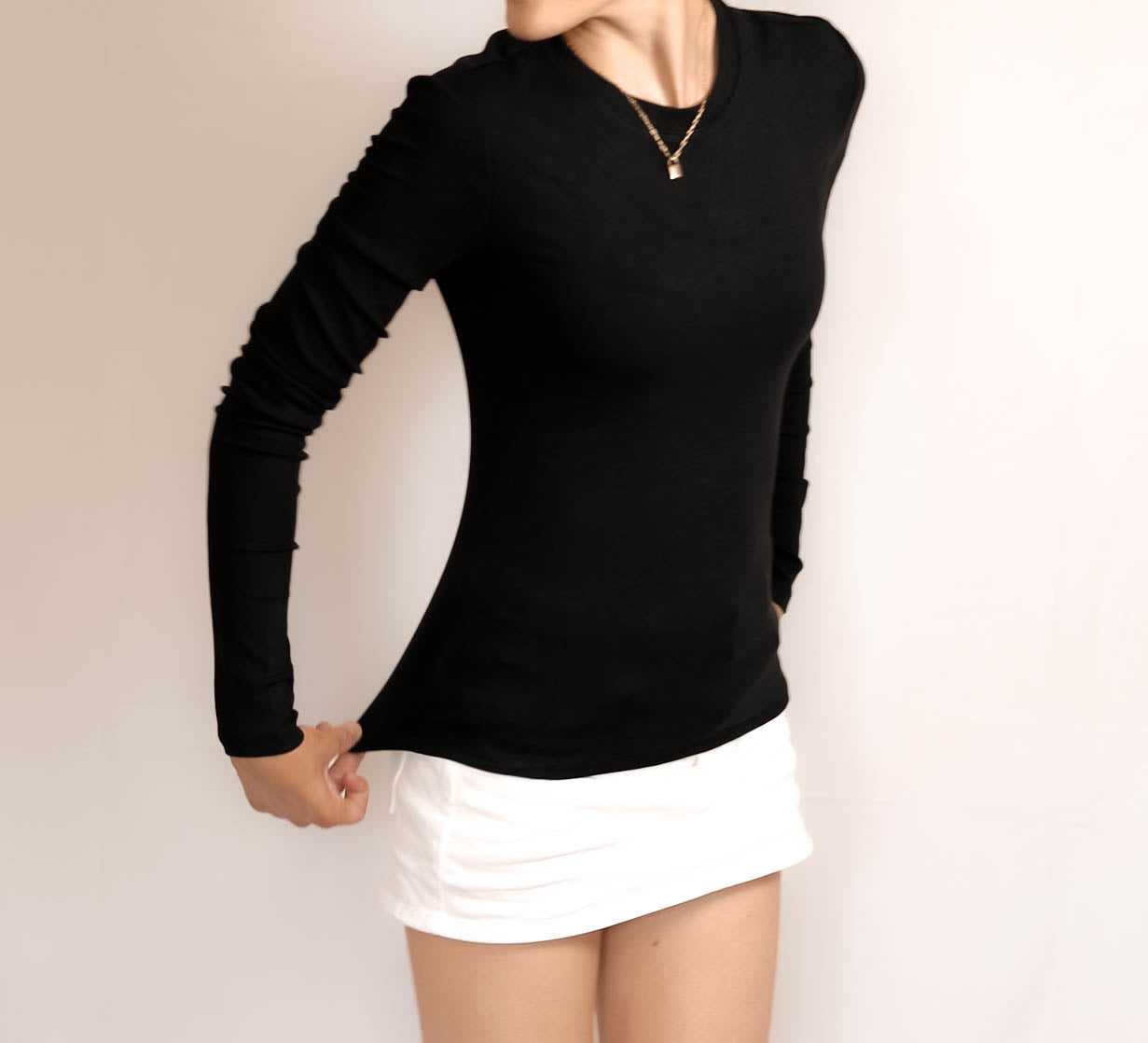 Black Long Sleeved Stretch Top