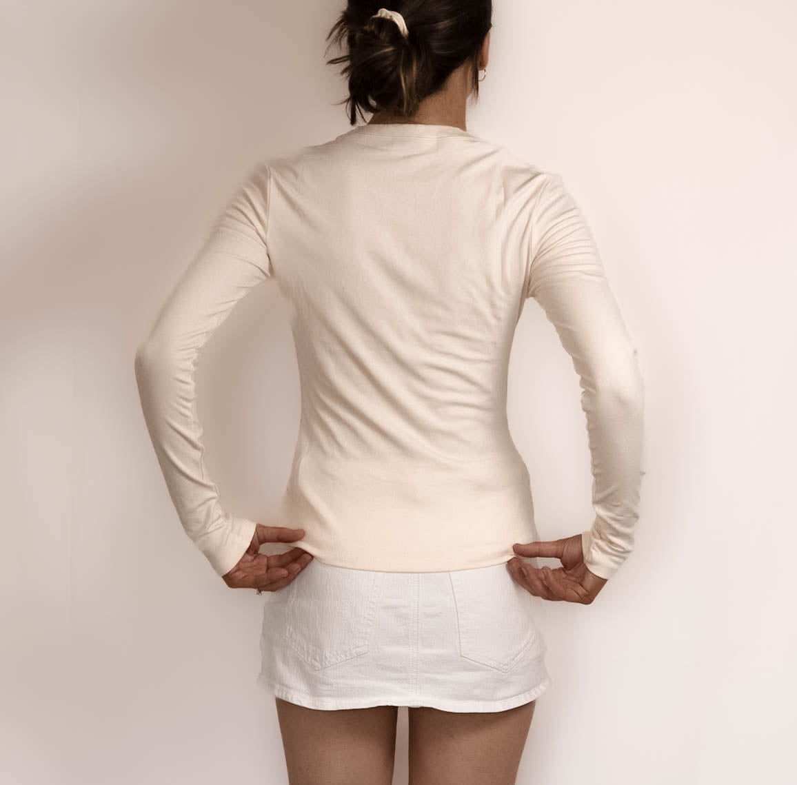Cream Long Sleeved Stretch Top