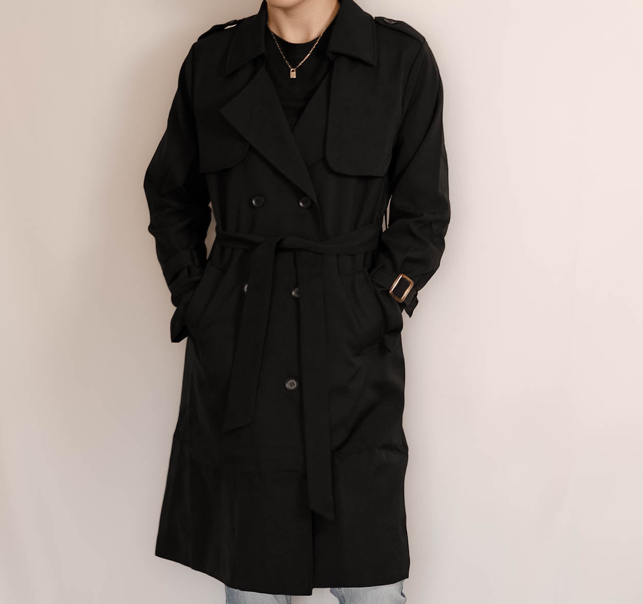 Black Premium Belted Trench Coat