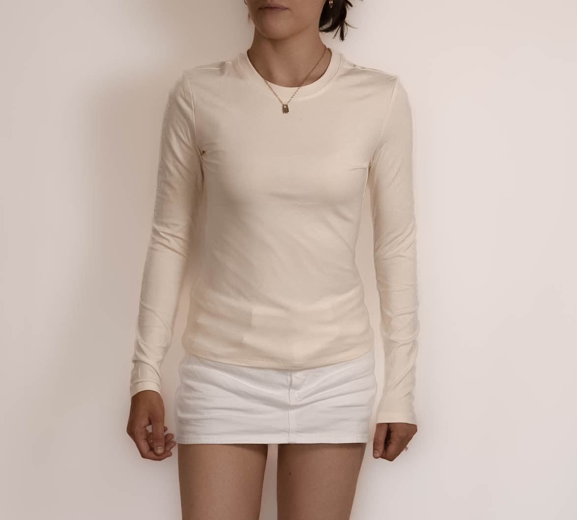 Cream Long Sleeved Stretch Top