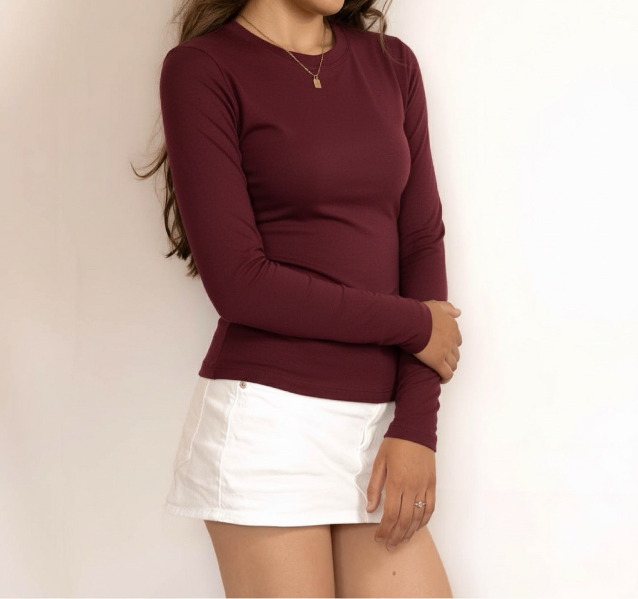 Burgundy Long Sleeved Stretch Top