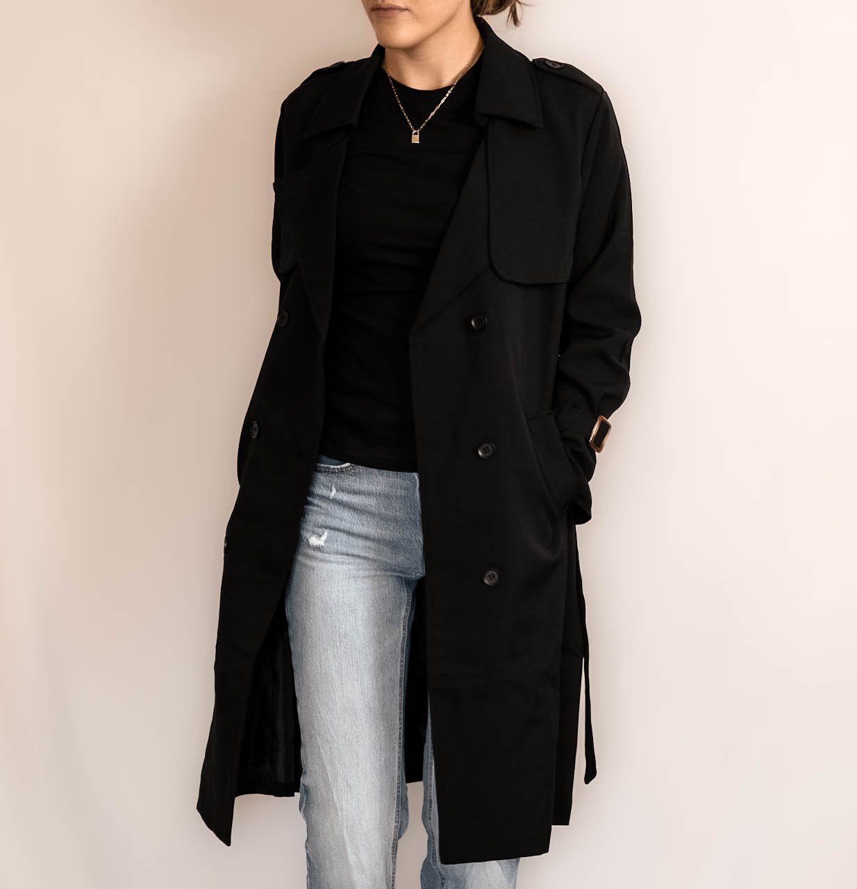 Black Premium Belted Trench Coat
