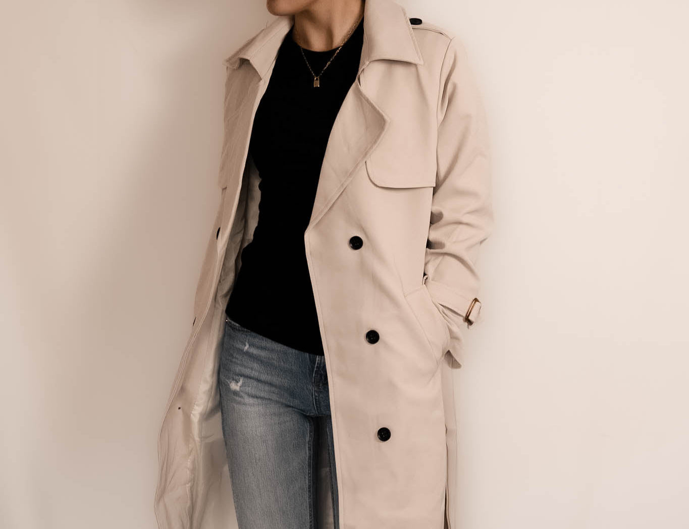 Beige Premium Belted Trench Coat
