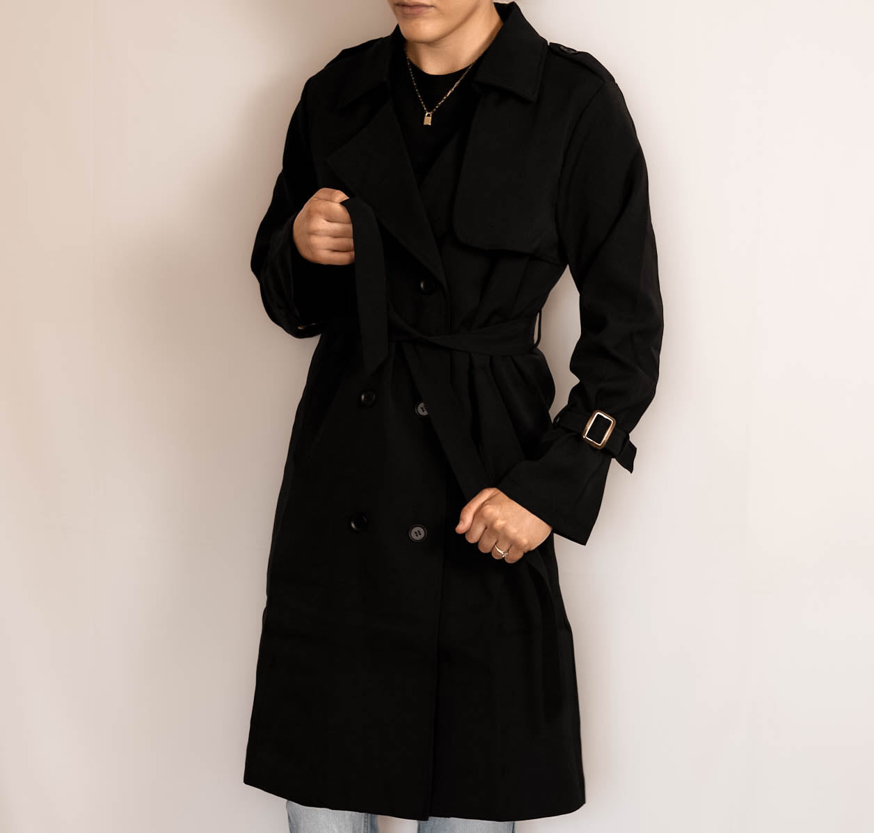 Black Premium Belted Trench Coat