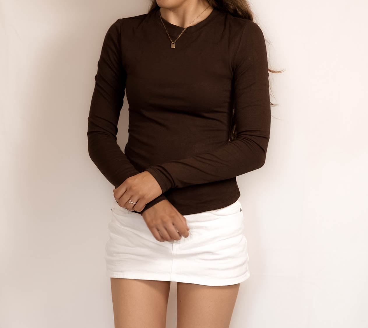 Brown Long Sleeved Stretch Top