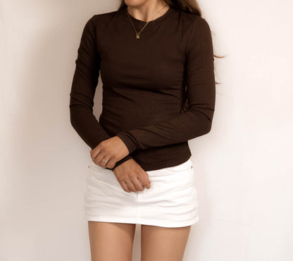 Brown Long Sleeved Stretch Top