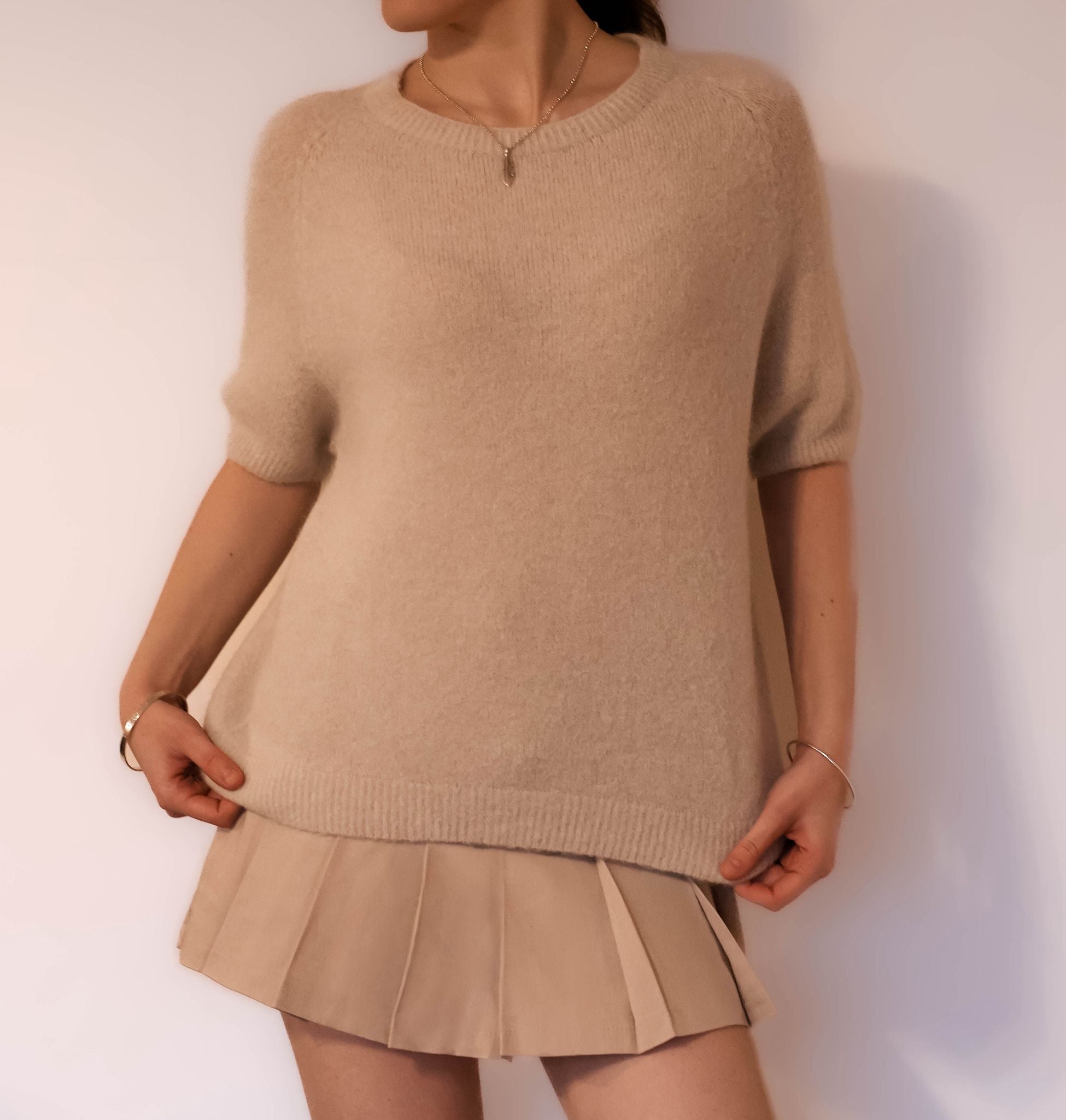 Beige Short Sleeve Knit Jumper