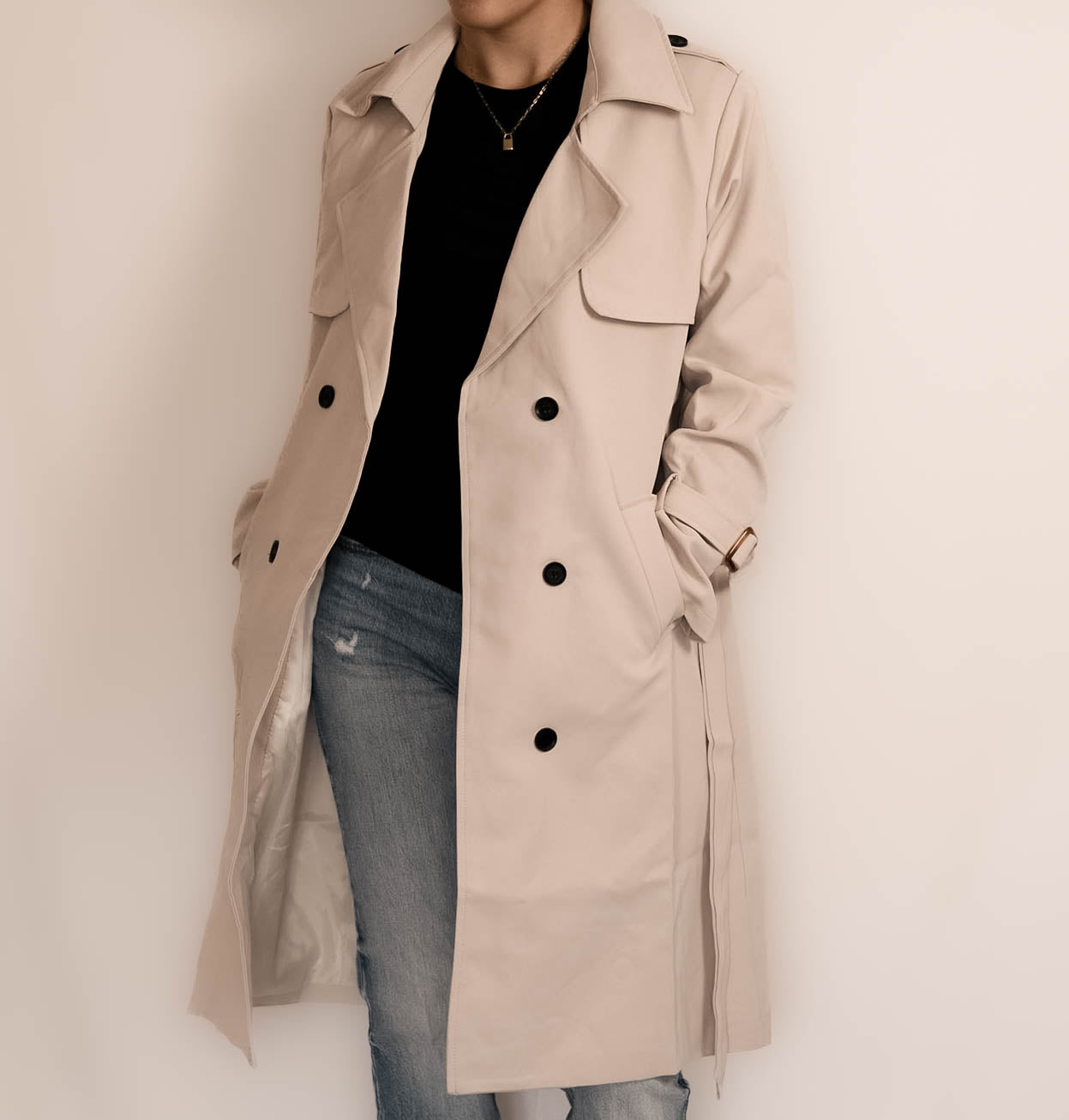 Beige Premium Belted Trench Coat