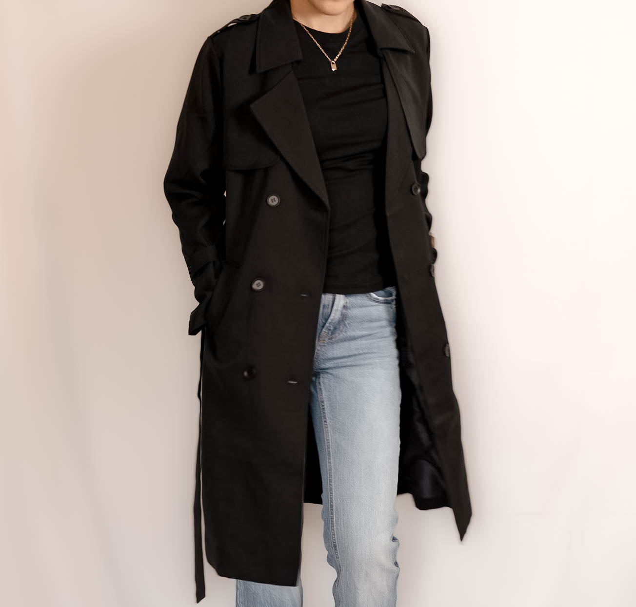 Black Premium Belted Trench Coat