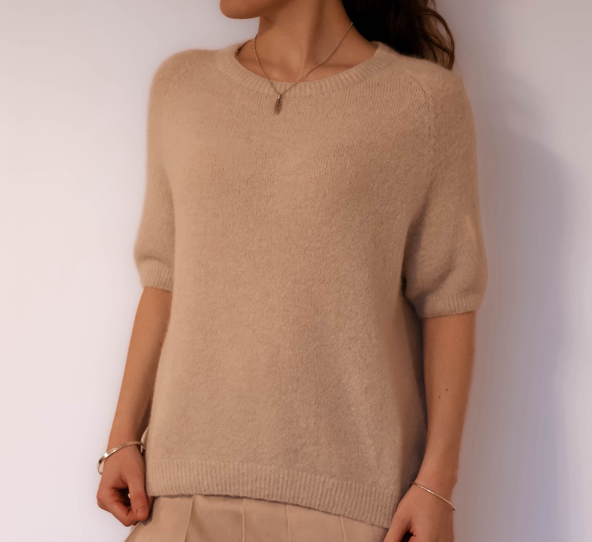 Beige Short Sleeve Knit Jumper