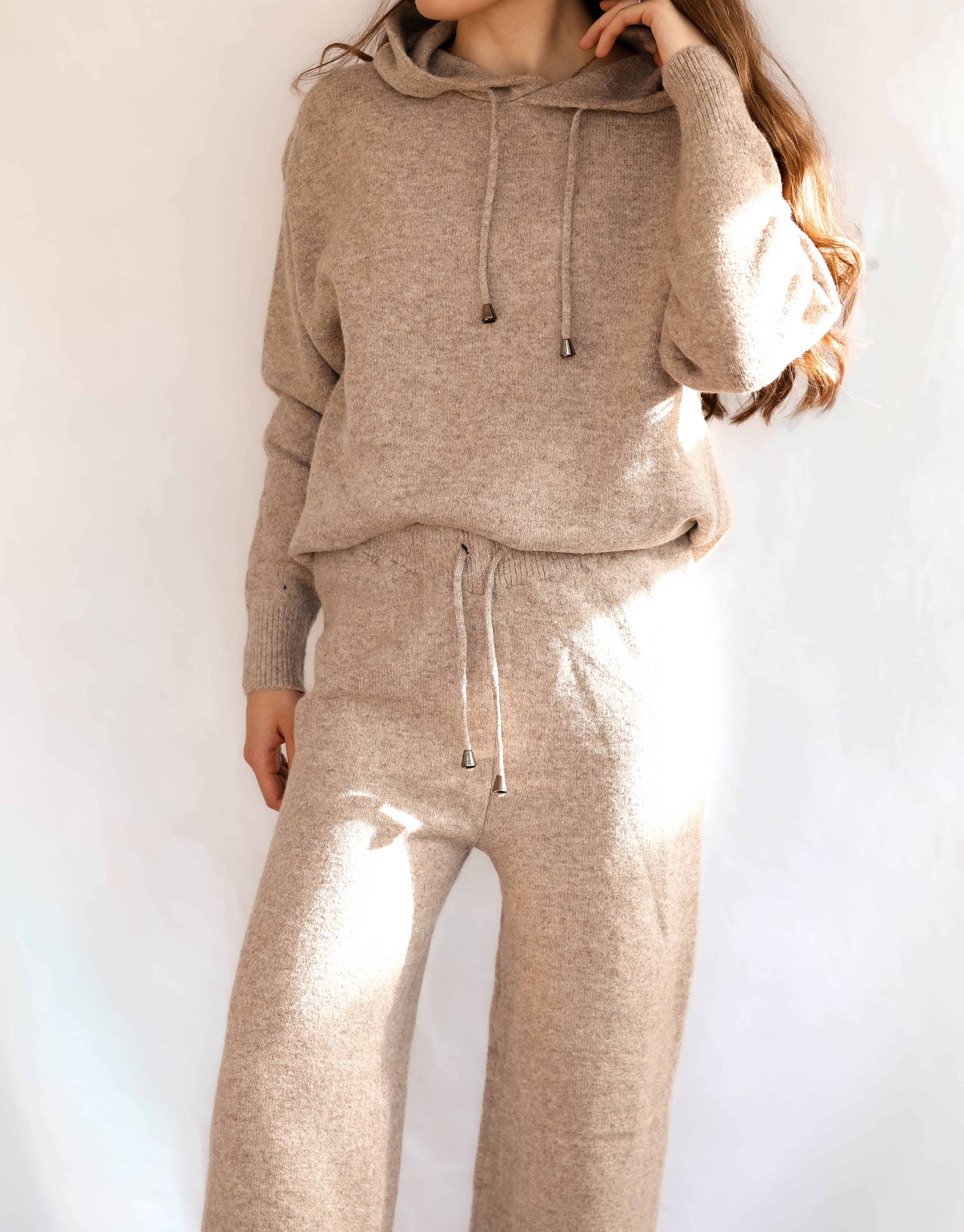 Mocha Knit Hoodie And Wide Leg Trouser Co-ord