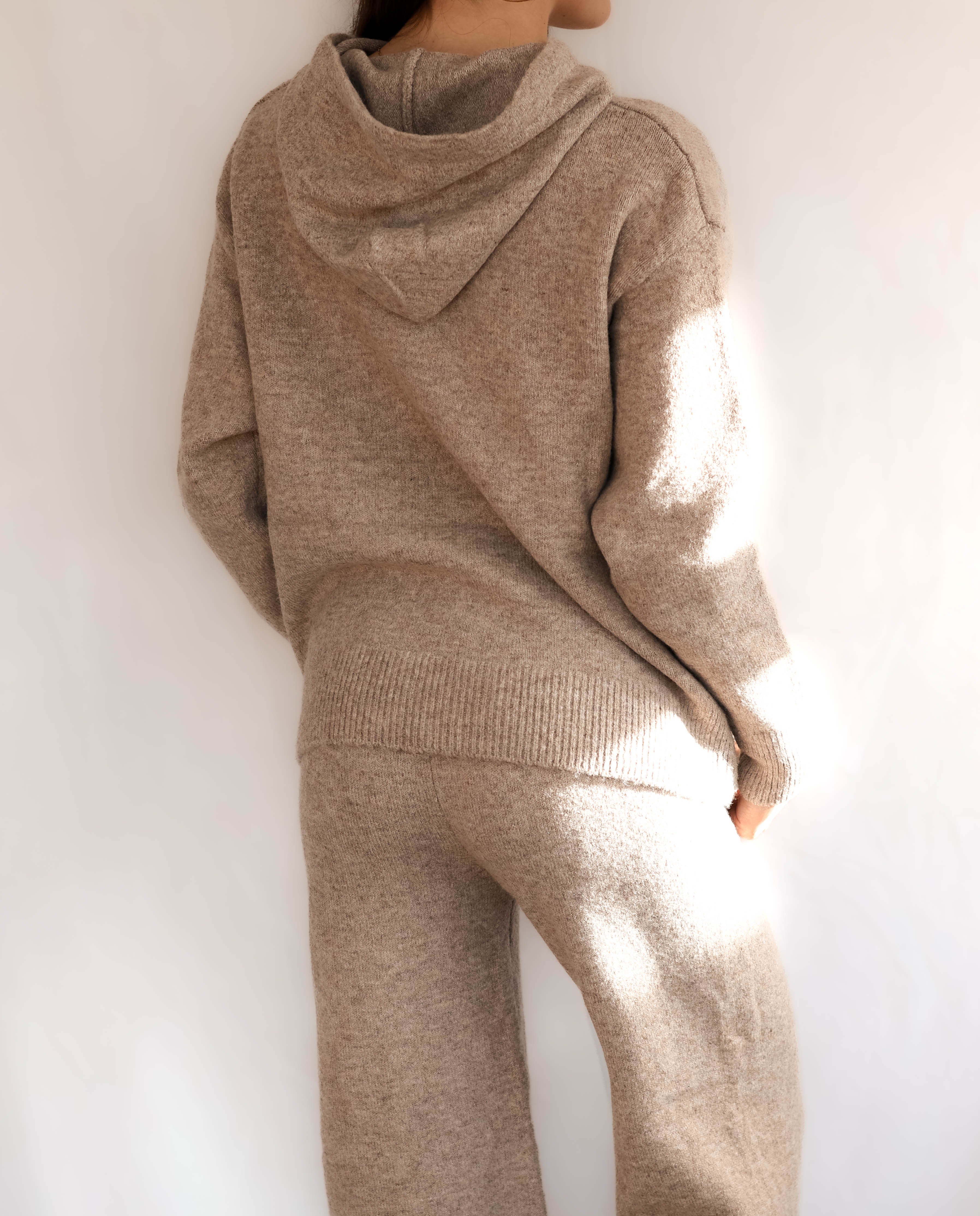 Mocha Knit Hoodie And Wide Leg Trouser Co-ord