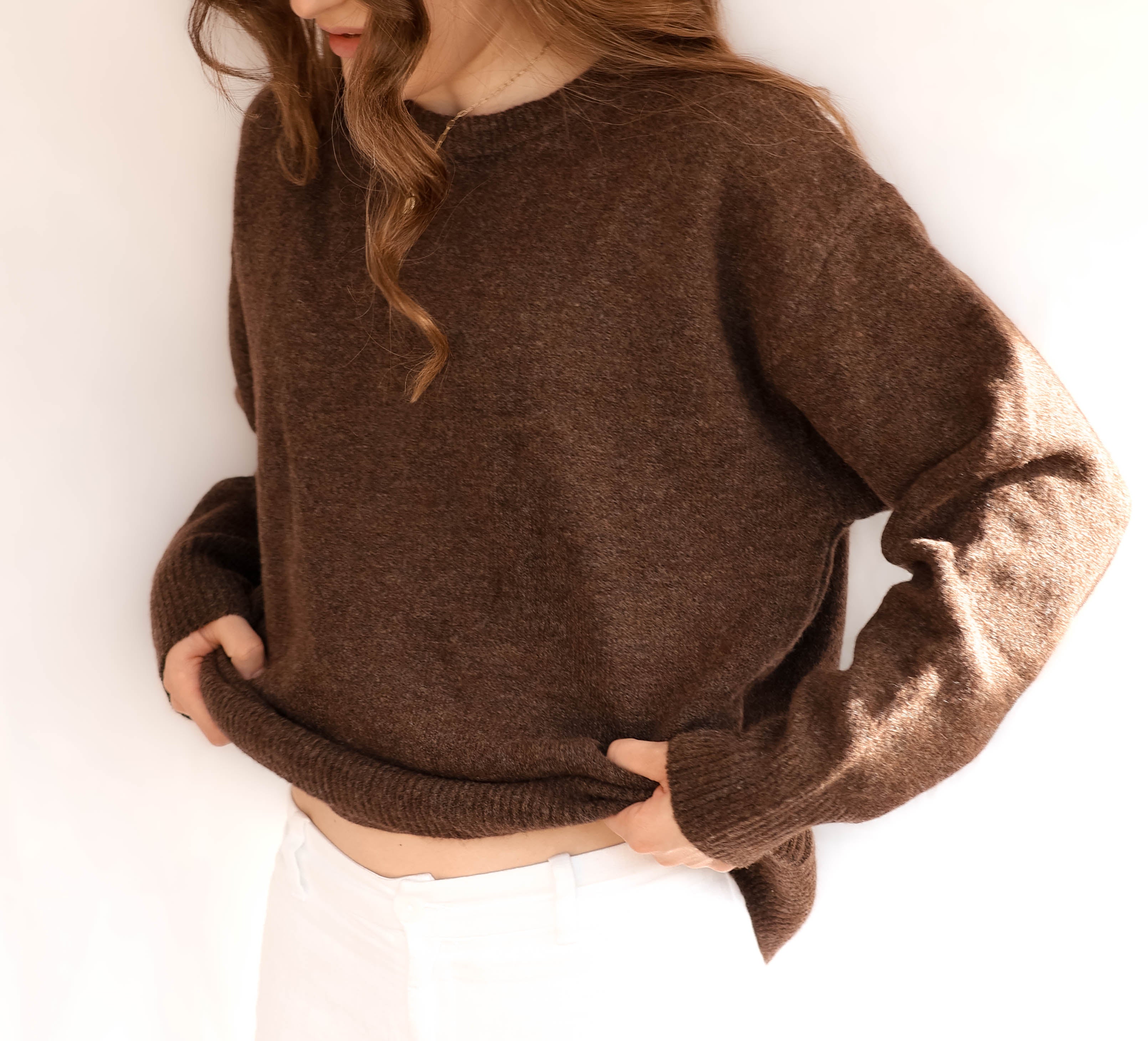 Brown Crew Neck Knit Jumper