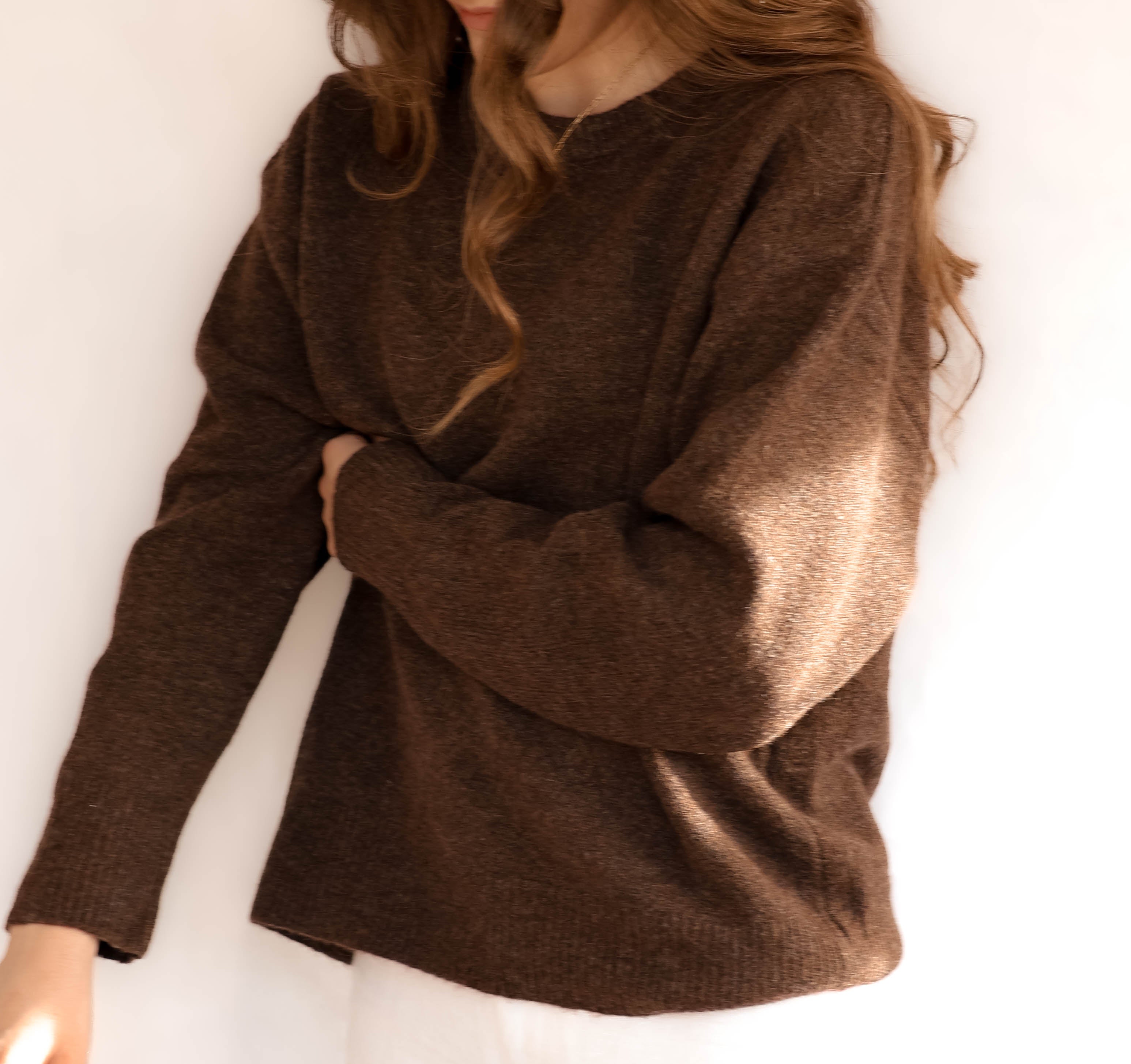 Brown Crew Neck Knit Jumper