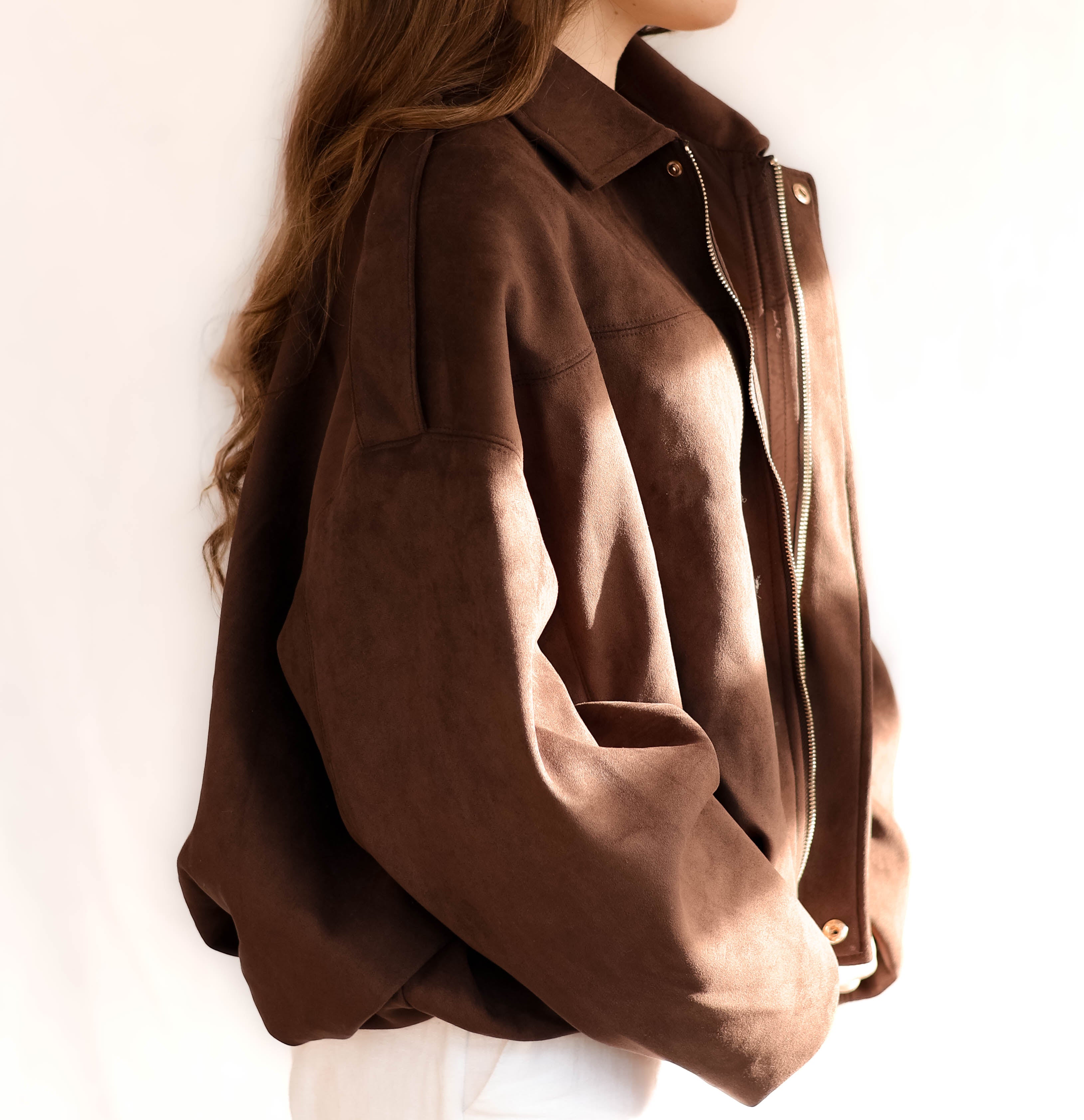Brown Suedette Oversized Puffball Jacket
