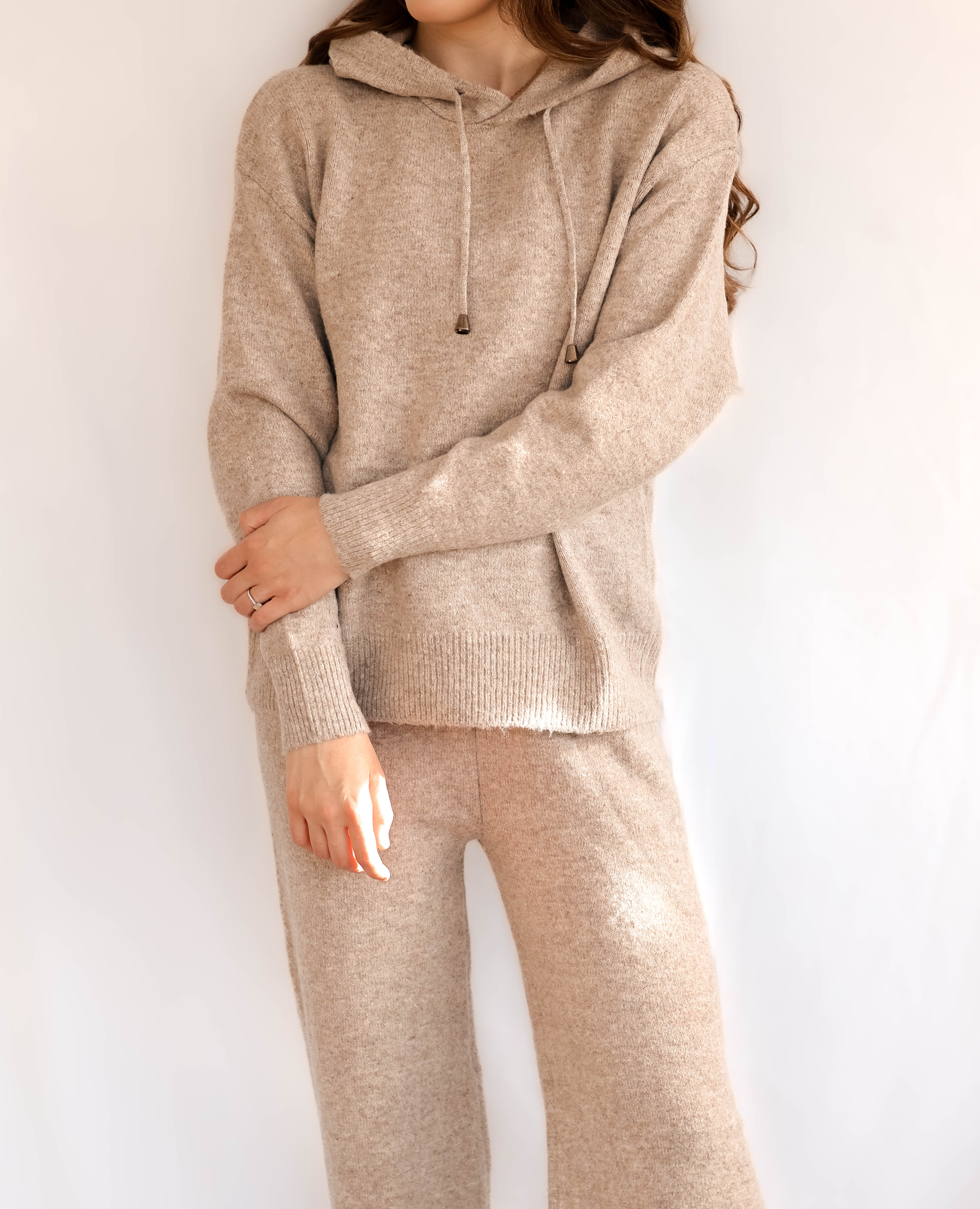 Mocha Knit Hoodie And Wide Leg Trouser Co-ord