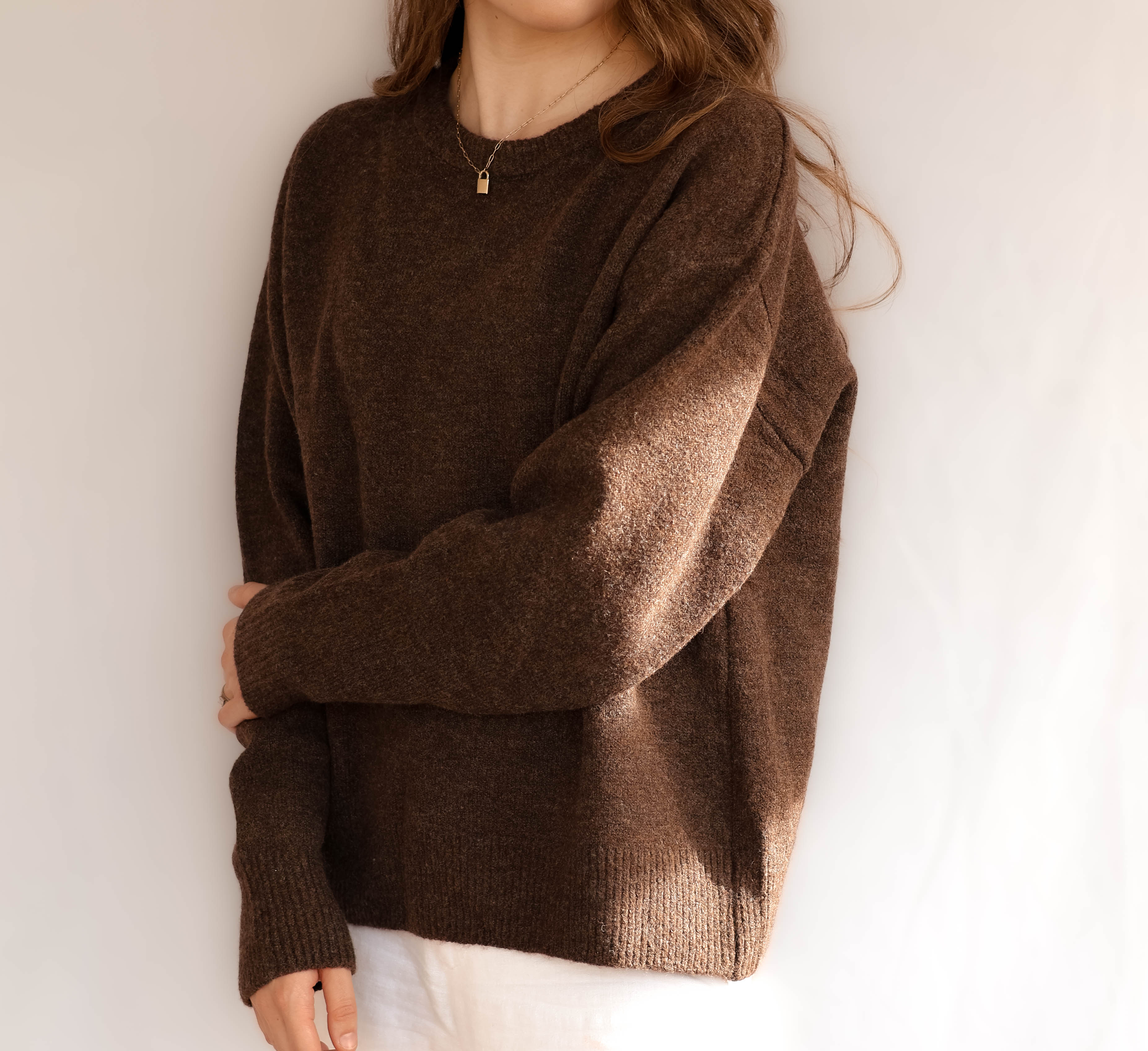 Brown Crew Neck Knit Jumper