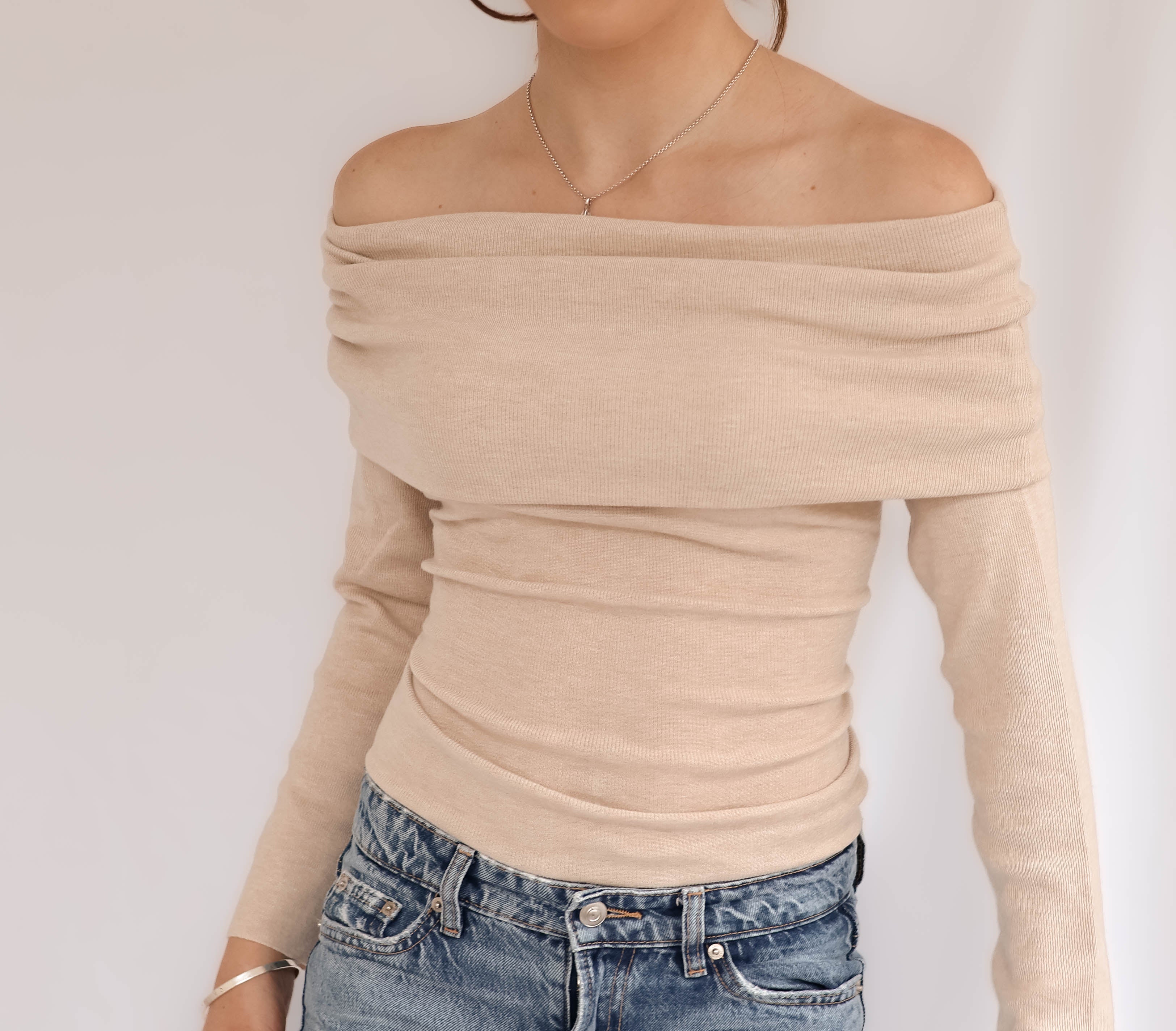 Beige Off Shoulder Jumper