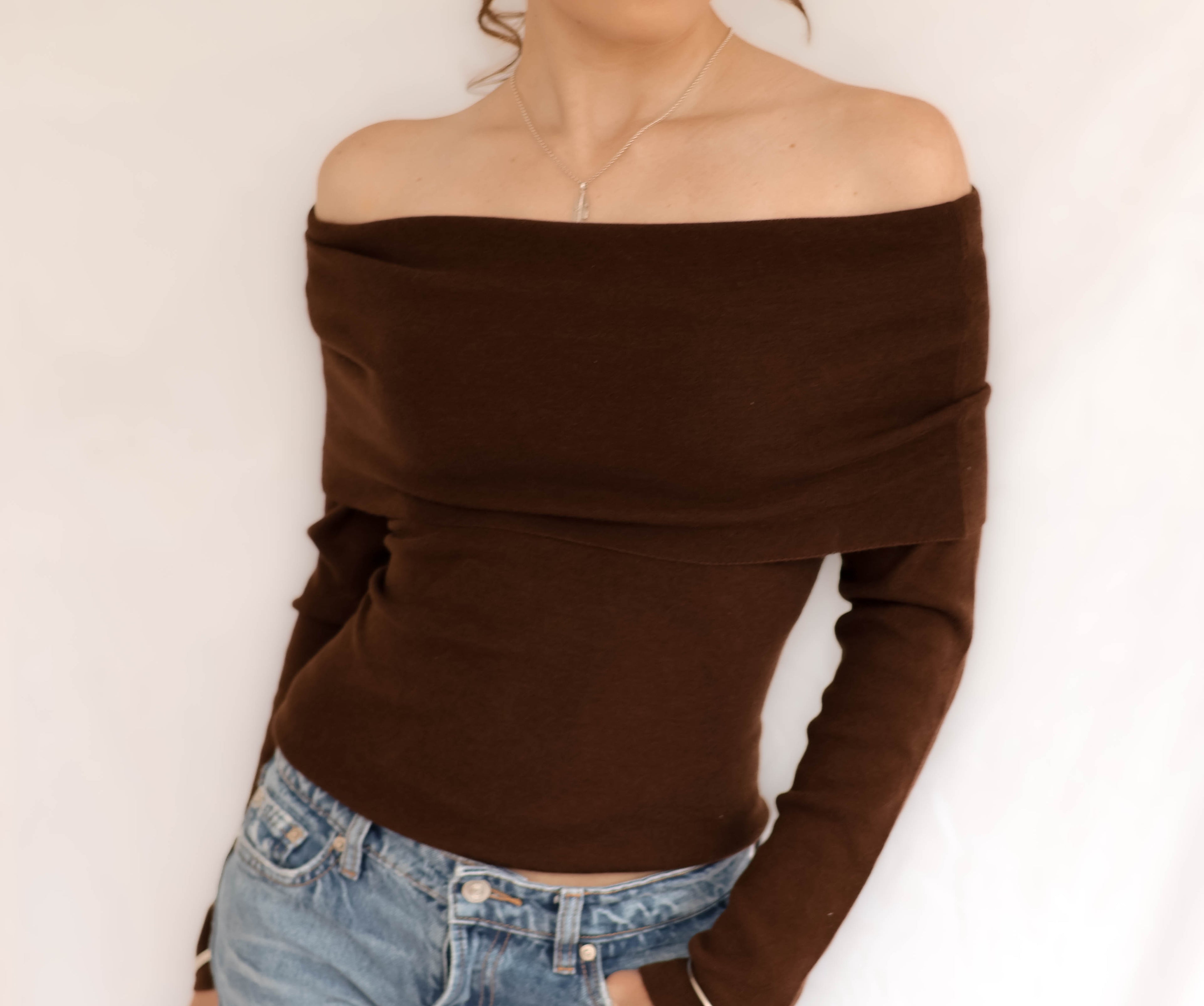 Brown Off Shoulder Jumper