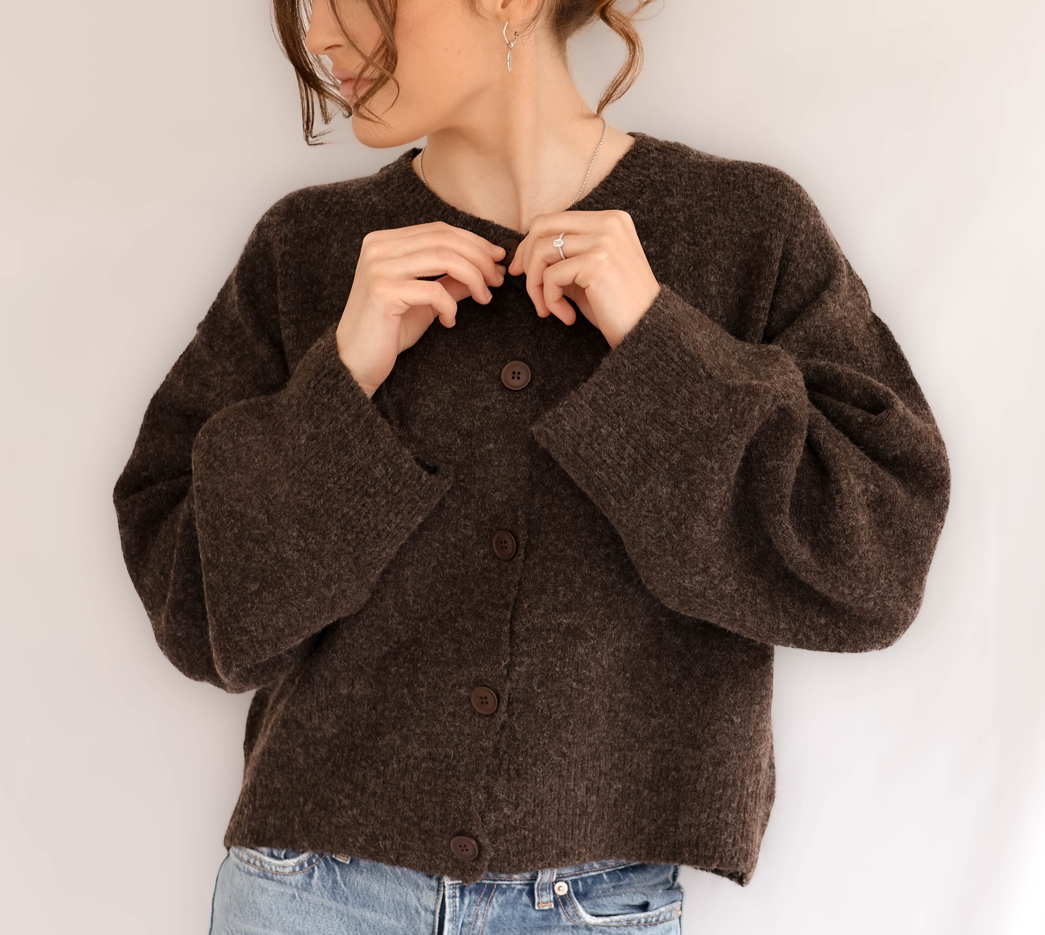 Brown Oversized Button Up Knit Cardigan