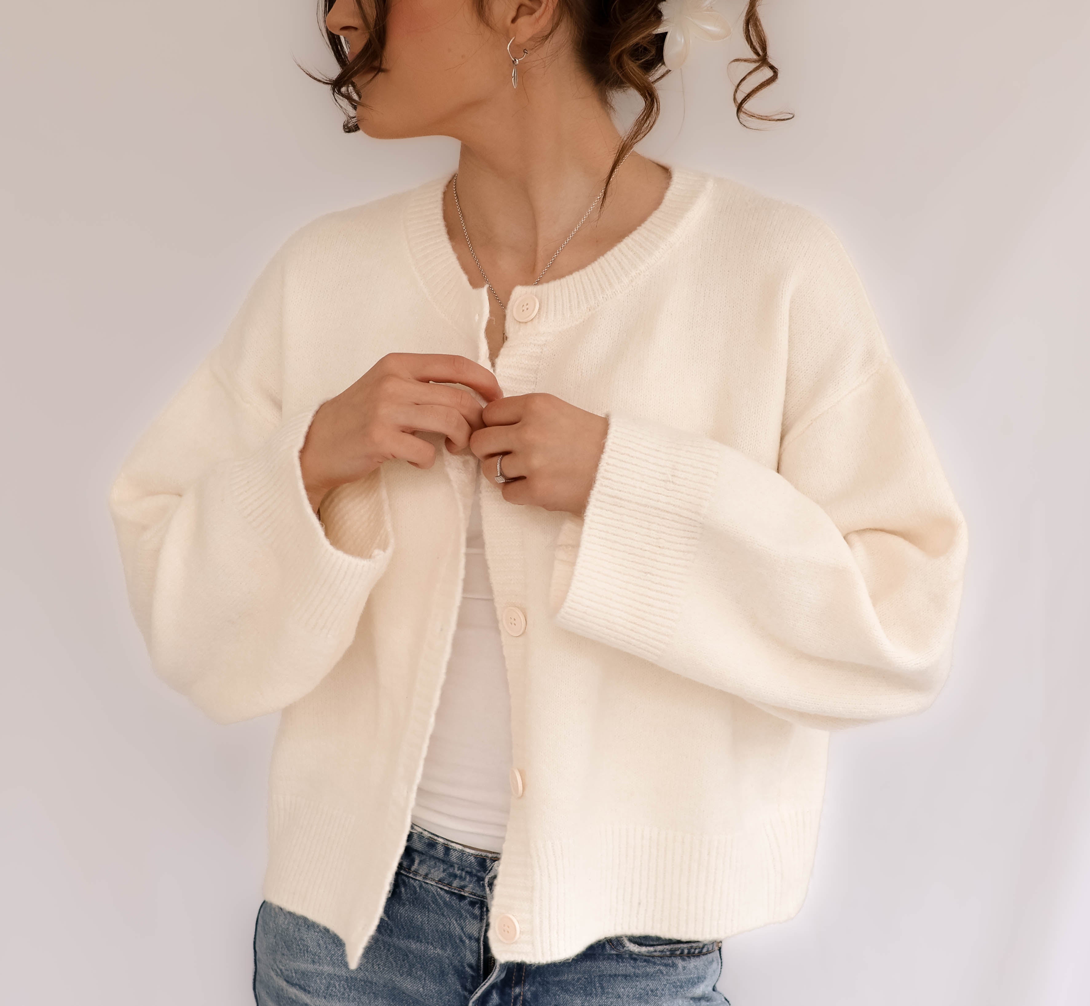 Ivory Oversized Button Up Knit Cardigan