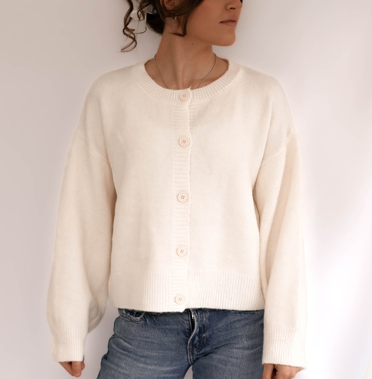 Ivory Oversized Button Up Knit Cardigan