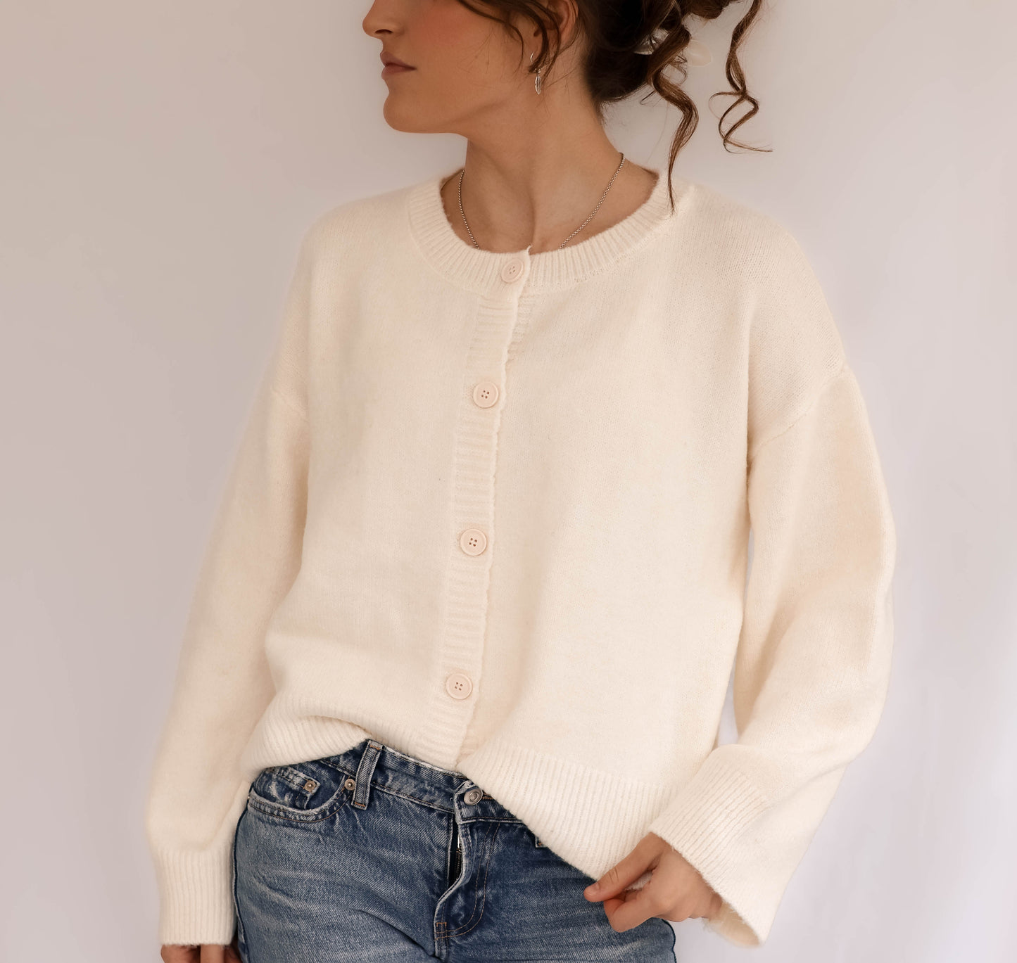 Ivory Oversized Button Up Knit Cardigan