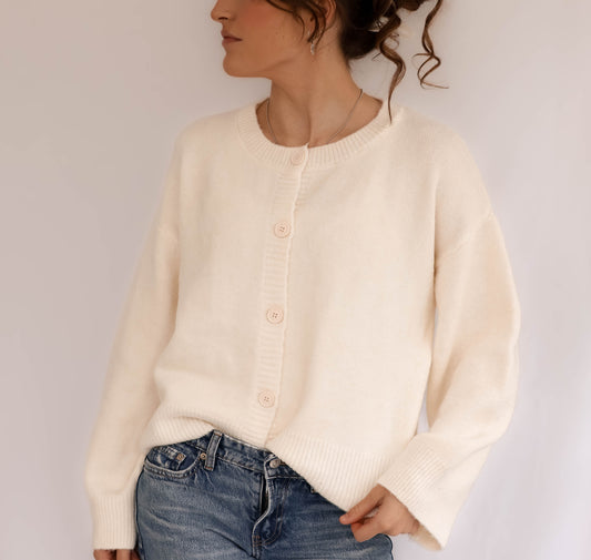 Ivory Oversized Button Up Knit Cardigan