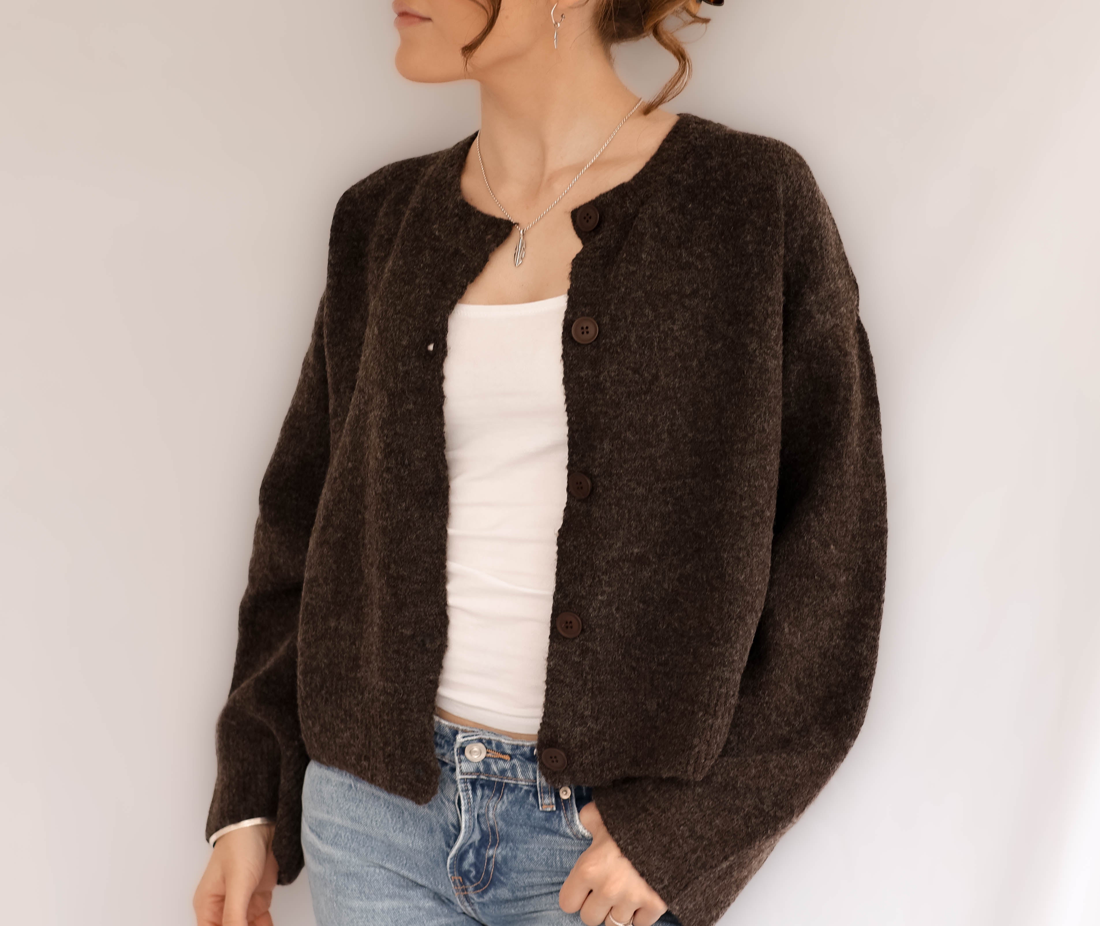 Brown Oversized Button Up Knit Cardigan