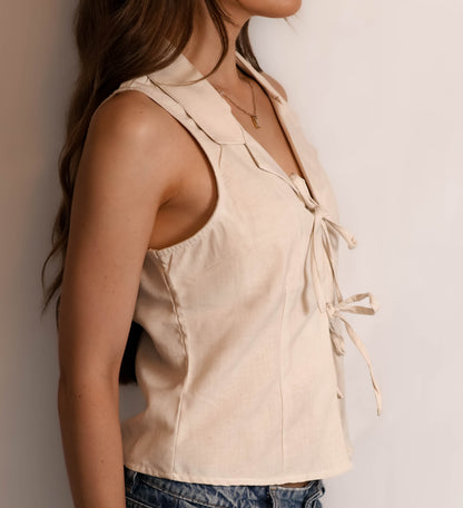 Collared Tie Front Vest